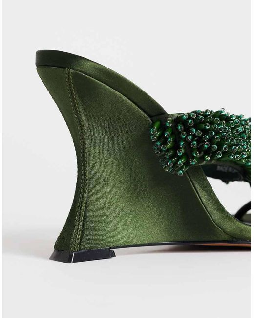 TOPSHOP Green Nico Wedge Mules With Embellishment