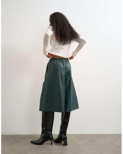TOPSHOP Green Faux Leather Culotte