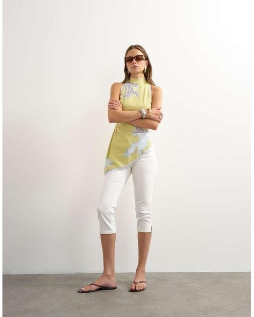 TOPSHOP Green Premium Halter Neck Top With Contrast Lace Detail