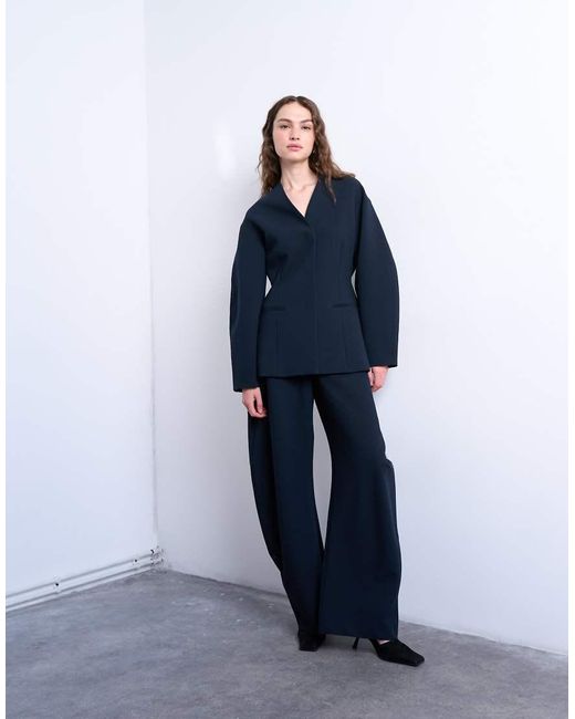 TOPSHOP Blue Collarless Structured Blazer