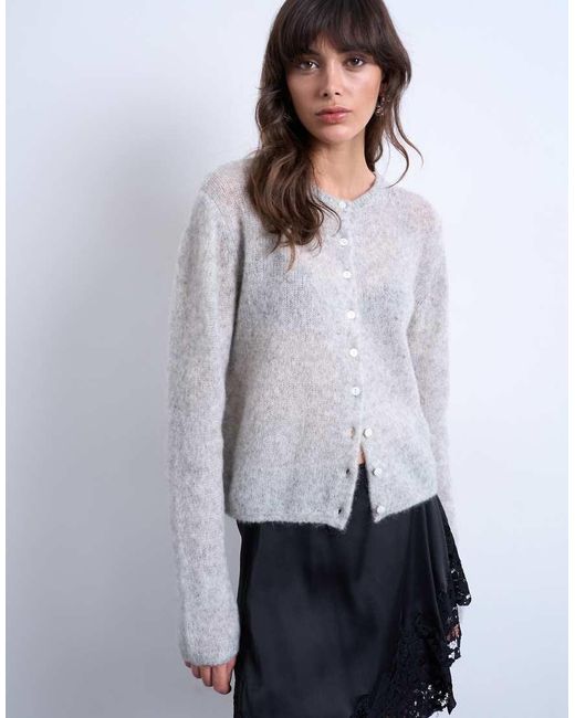 TOPSHOP White Knit Premium Mohair Loose Knit Cardigan