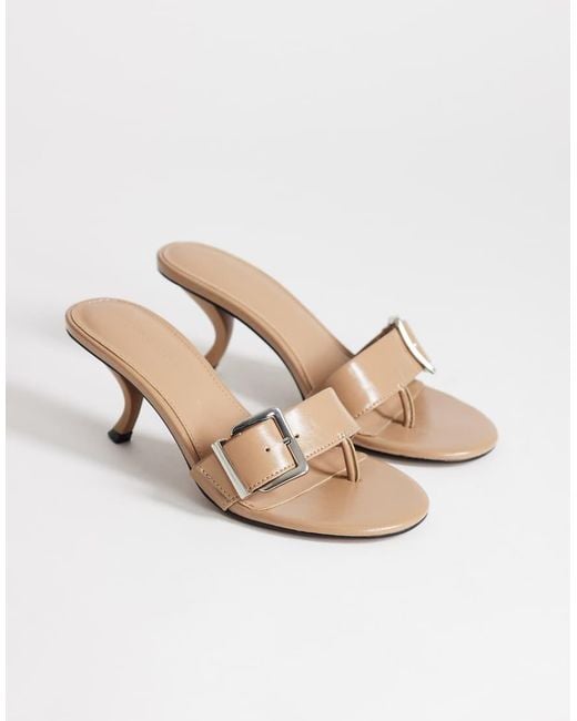 TOPSHOP Natural Nadine Mid Heeled Mules With Buckle