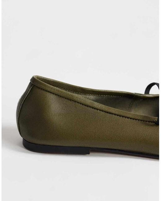 TOPSHOP Green Bella Leather Round Toe Ballet Flat