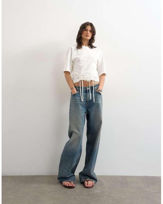 TOPSHOP White Drawstring Detail T-shirt