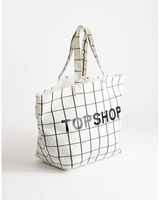 TOPSHOP Natural Large Printed Canvas Tote Bag