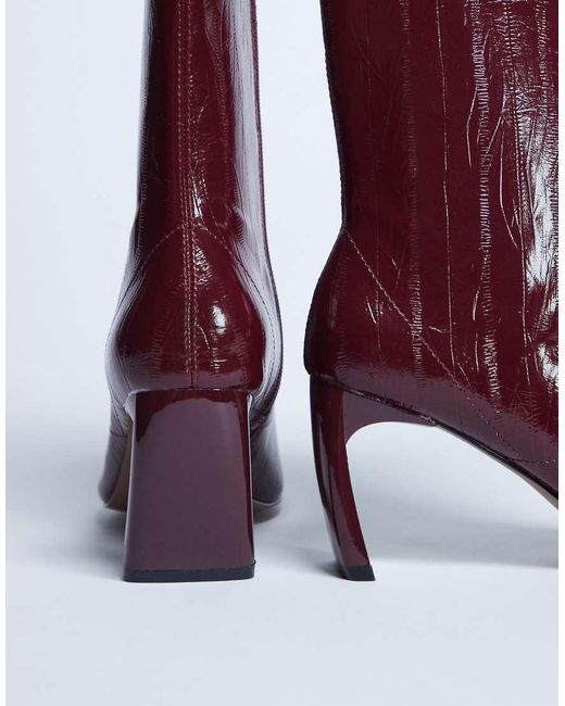 TOPSHOP Red Pearl Point Toe Ankle Boot