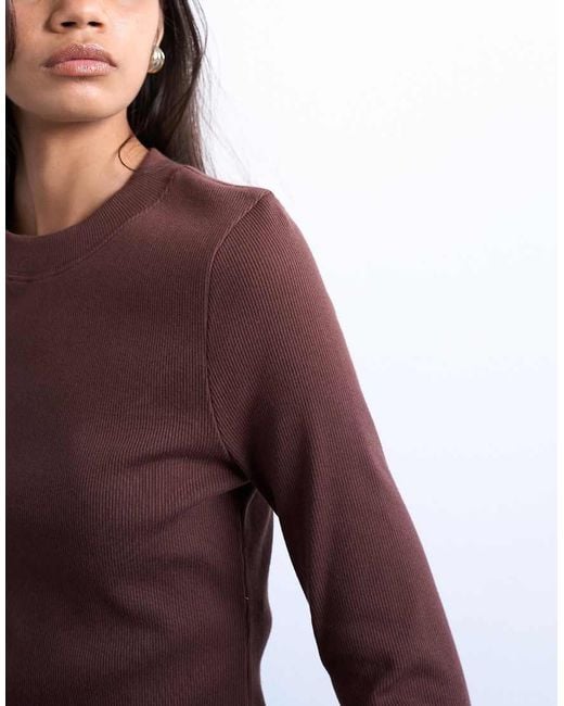 TOPSHOP Purple Rib Long Sleeve Curved Hem Top