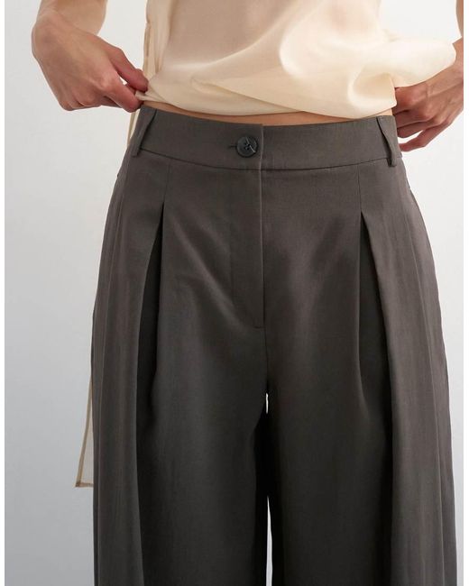 TOPSHOP Gray Co Ord Pleated Mid Rise Trouser