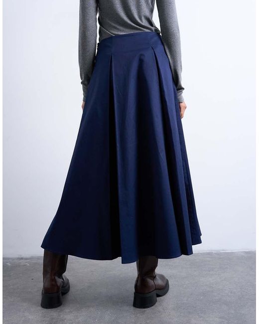 TOPSHOP Blue Pleat Front Midi Skirt