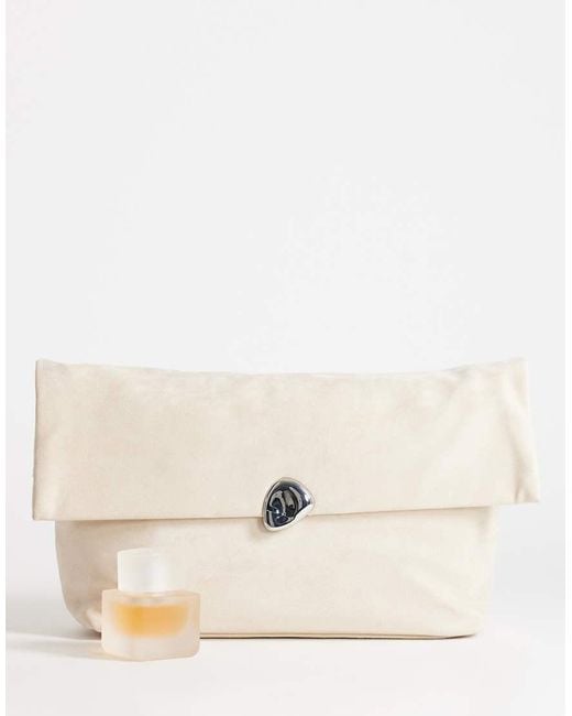 TOPSHOP Natural Gaia Oversized Suedette Clutch Bag With Hardware