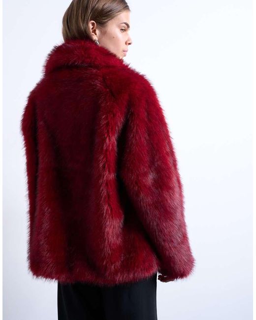TOPSHOP Red Faux-fur Short Jacket With Buttons