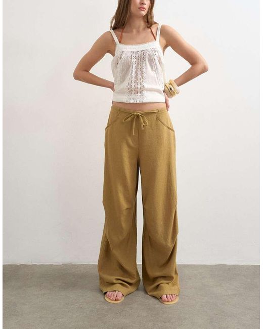 TOPSHOP Natural Linen Cargo Trouser