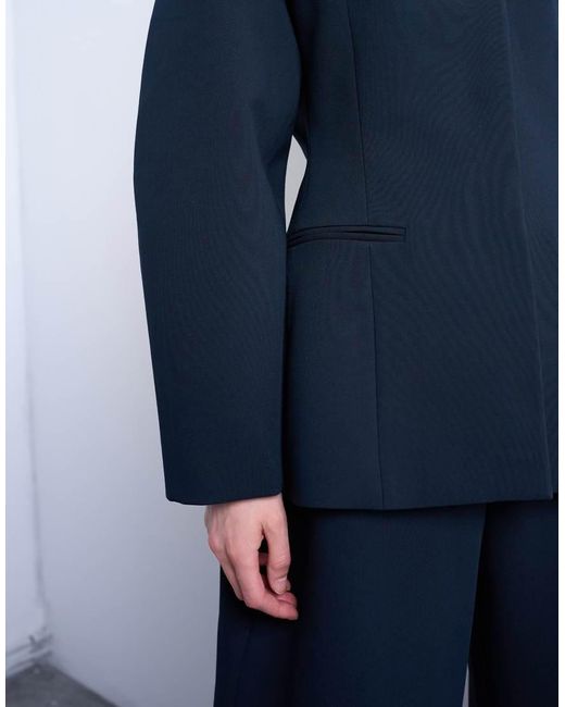 TOPSHOP Blue Collarless Structured Blazer