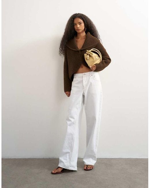 TOPSHOP Brown Knitted Shawl Collared Cardigan