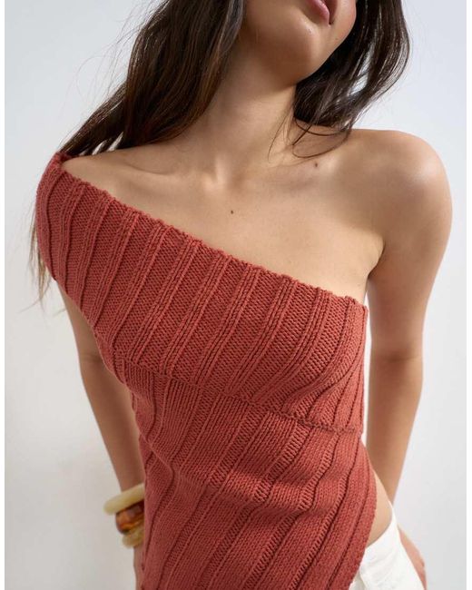 TOPSHOP White Knit One Shoulder Asymmetric Top