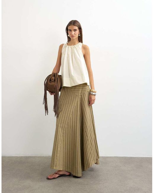 TOPSHOP Natural Denim Asymmetric Drop Waist Maxi Skirt