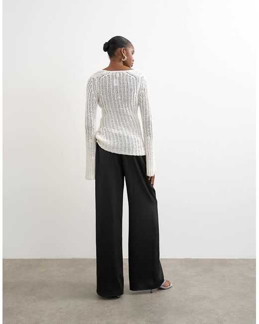 TOPSHOP White Satin Tie Waist Wide Leg Trouser