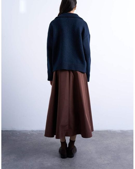 TOPSHOP Brown Full Circle Midi Skirt With Elasticated Waist