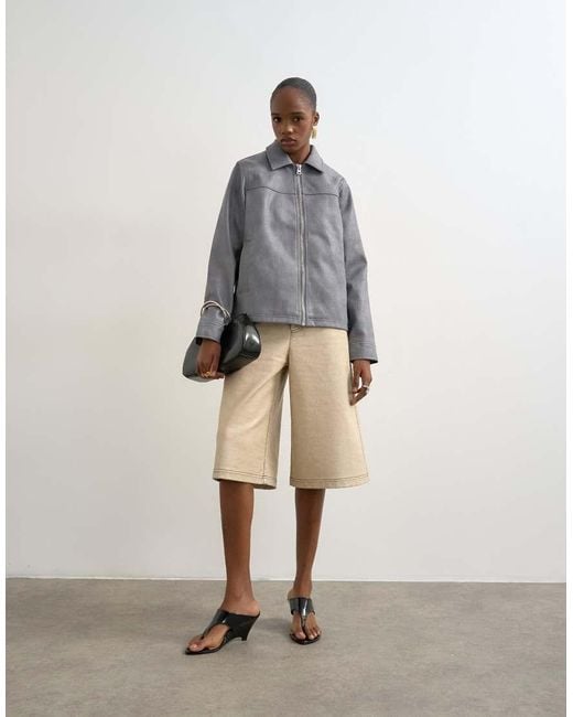 TOPSHOP Blue Leather Look Cf Zip Jacket