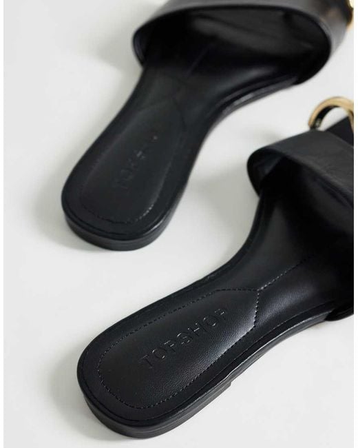 TOPSHOP Black Mina Mule Flat Sandal With Hardware