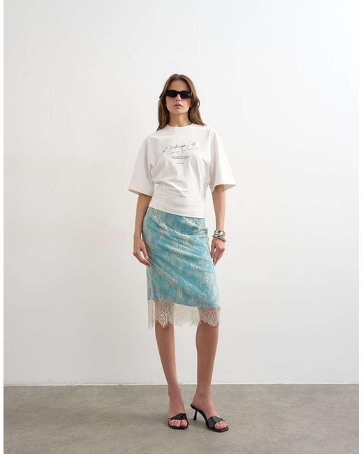 TOPSHOP White Lace Midi Skirt With Insert