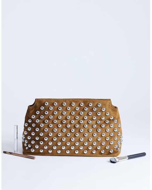 TOPSHOP Natural Gideon Studded Clutch Bag