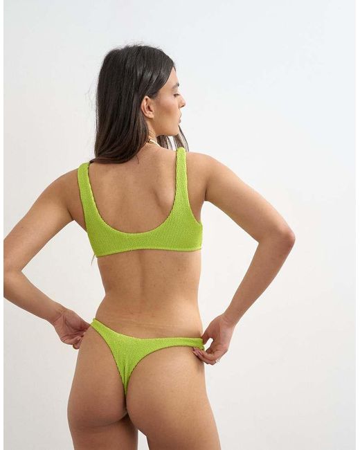 TOPSHOP Green Tara Crinkle Thong Bikini Bottom