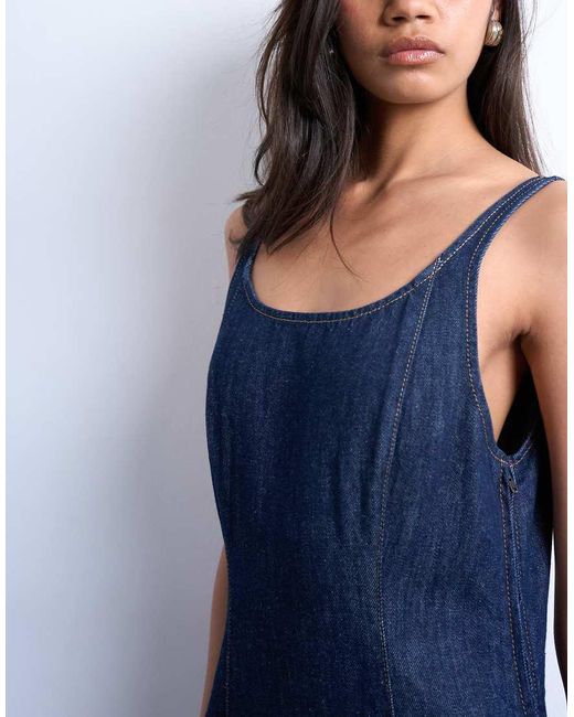 TOPSHOP Blue Denim Pleat Detail Mini Dress
