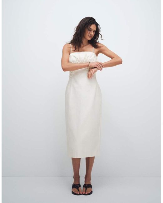 TOPSHOP White Premium Ruched Bust Midi Dress