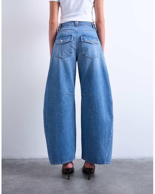 TOPSHOP Blue Horseshoe Mid Rise Barrel Jeans