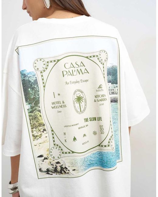 TOPSHOP White 'casa Pal'ma' Graphic Oversized T-shirt