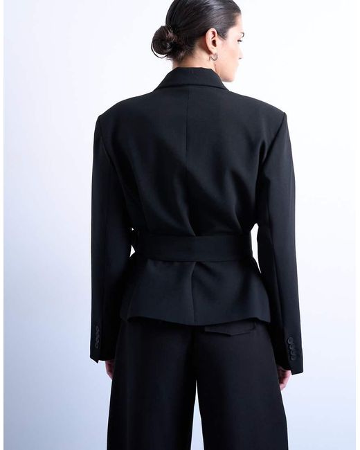 TOPSHOP Blue Cropped Belted Boxy Blazer
