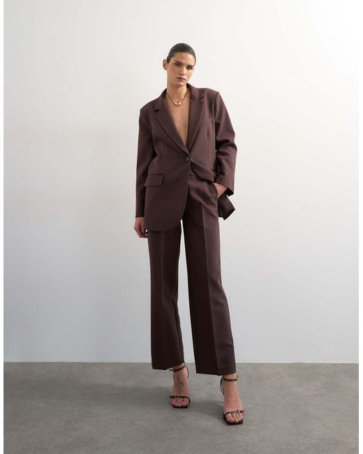 TOPSHOP Brown Co Ord Mid Rise Clean Straight Trouser