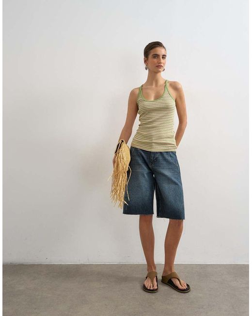 TOPSHOP Blue Stripe Spaghetti Strap Scoop Racer Vest