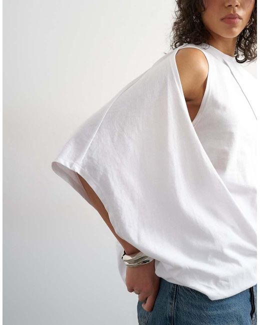 TOPSHOP White Cape Draped Tee