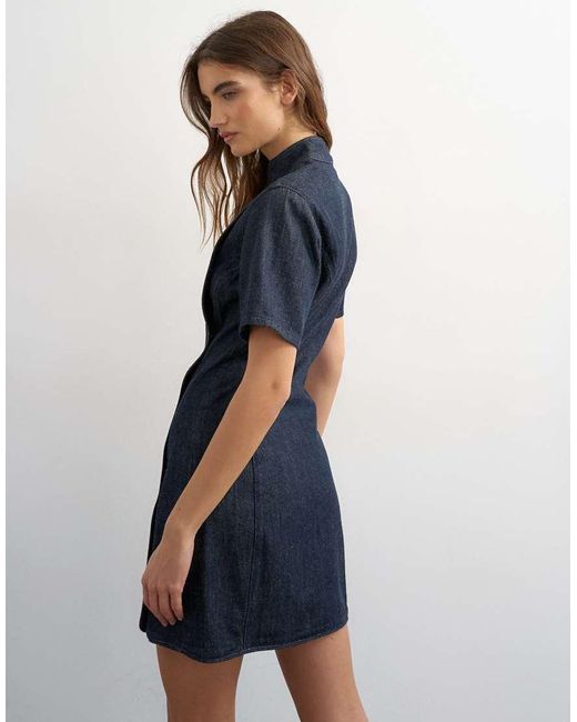 TOPSHOP Blue Denim Mandarin Collared Mini Dress