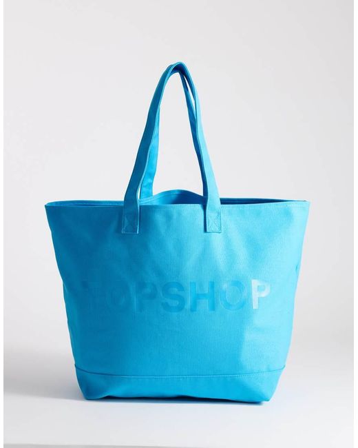 TOPSHOP Blue Large Canvas Tote Bag