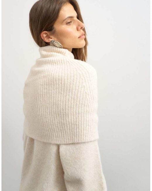 TOPSHOP Natural Knitted Wool Blend Deep Fold Bardot Jumper