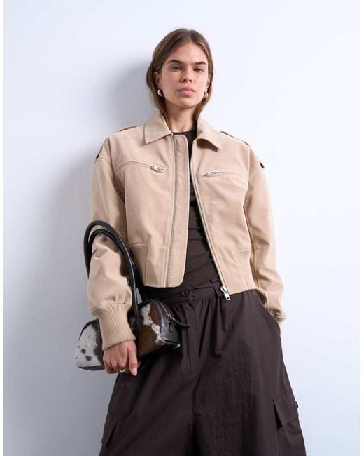 TOPSHOP Multicolor Faux Suede Ovoid Sleeve Bomber Jacket