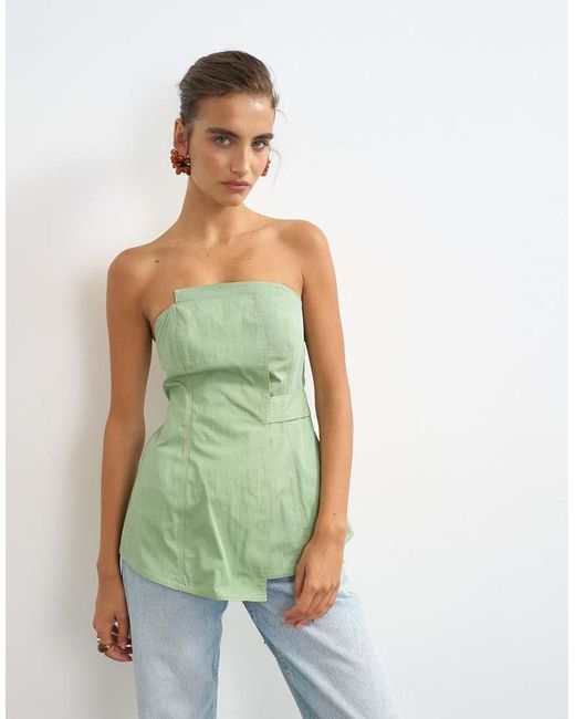 TOPSHOP Green Structured Asymmetric Bandeau Top