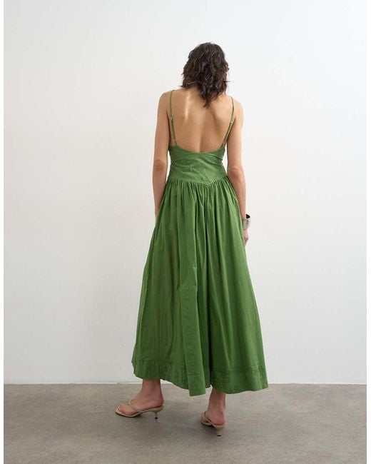 TOPSHOP Green Deep V Back Strappy Midi Sundress With Cording