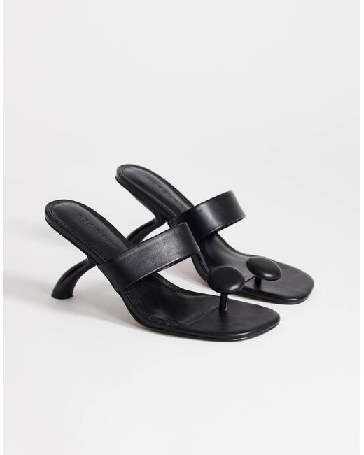TOPSHOP Black Natalie Toe Thong Angular Mid Heel Sandals