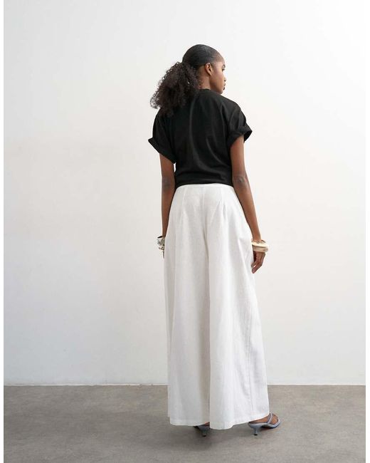 TOPSHOP White Linen A Line Wide Leg Trouser