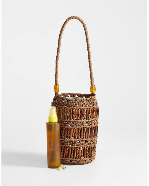 TOPSHOP White Harley Raffia Grab Bag With Beads