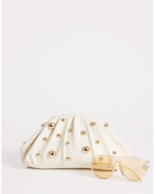 TOPSHOP Natural Josephine Small Studded Clutch Bag