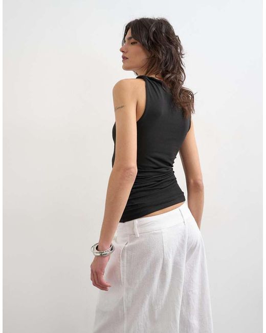 TOPSHOP Black Knot Detail Ruched Side Tank