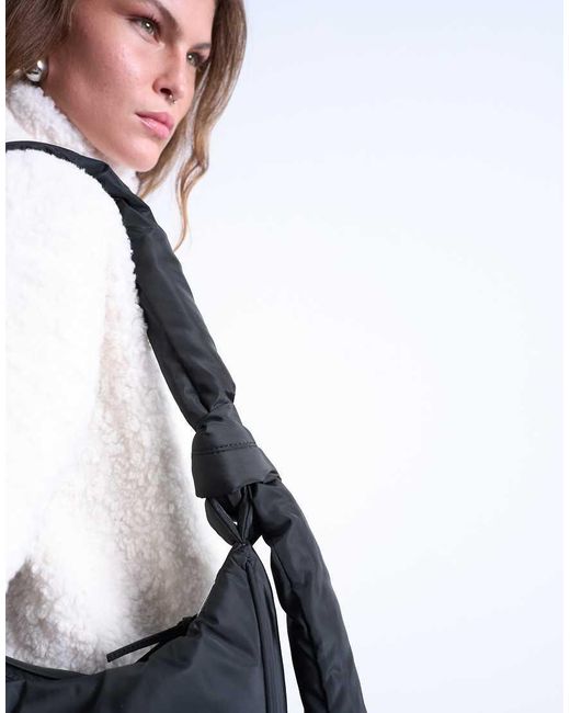 TOPSHOP Black Terry Nylon Shoulder Zip Pocket Bag