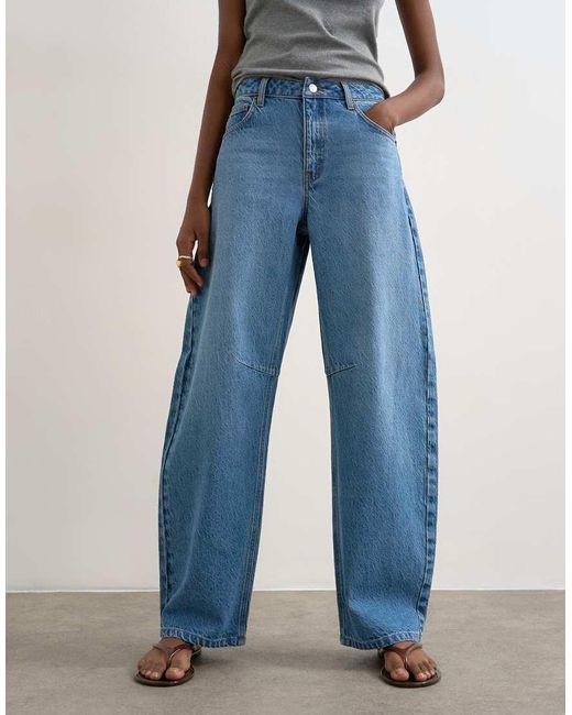 TOPSHOP Blue Barrel Mid Rise Jean