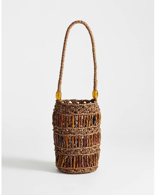 TOPSHOP White Harley Raffia Grab Bag With Beads