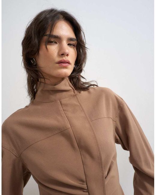 TOPSHOP White Funnel Neck Cupro Mini Dress